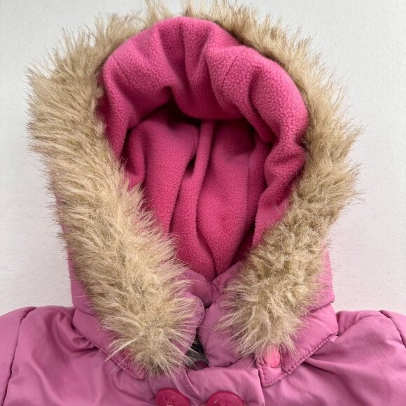 The Childrens Place Pink Infant Coat Faux Fur Trim Hood 3-6 Mos Winter Jacket - Picture 4 of 10